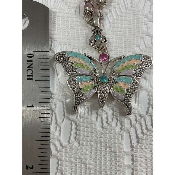 Butterfly Pendant Necklace Multicolor Enamel Rhinestone - Picture 6 of 16